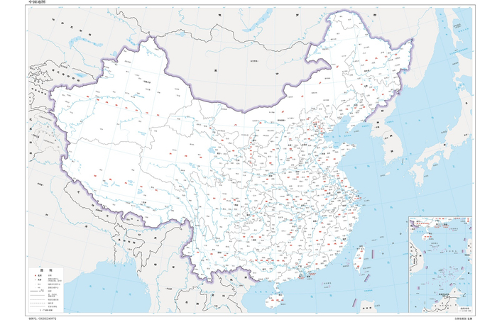 中国地图 1:740万 对开 界线版 有邻国 线划一 图片来源：标准地图服务网站