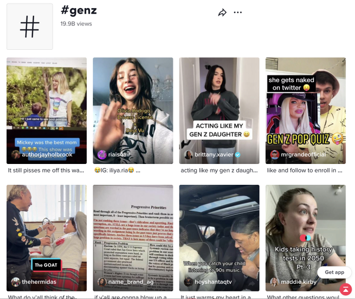  图源：TikTok，#genz话题目前已有199亿的浏览量