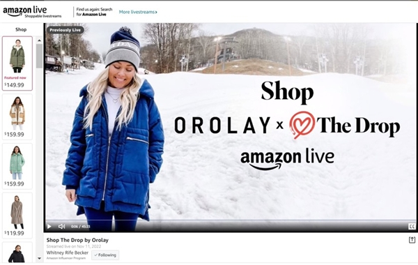 　　Orolay与网络红人在亚马逊直播中进行合作