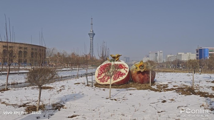 喀什电视塔与当地水果雕塑