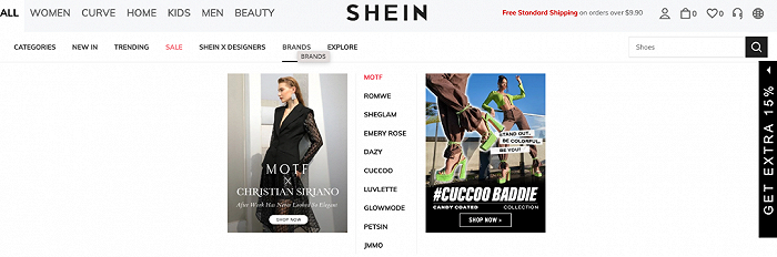 SHEIN官网显示的自有品牌