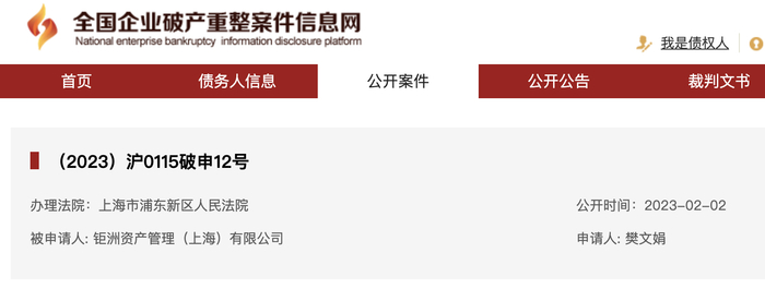 图源：全国企业破产重整案件信息网 