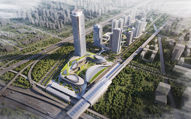 　　新鸿基南沙庆盛枢纽综合体：鸟瞰图 ©AG汇创