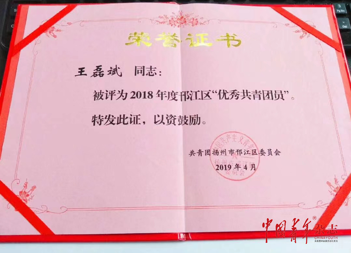 作者获得区优秀共青团员