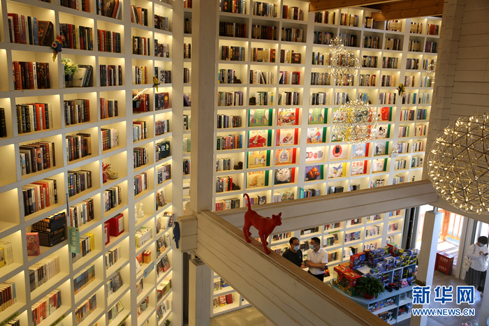 图为内蒙古赤峰市红山区的“猫”主题新华书店——喵屋书吧