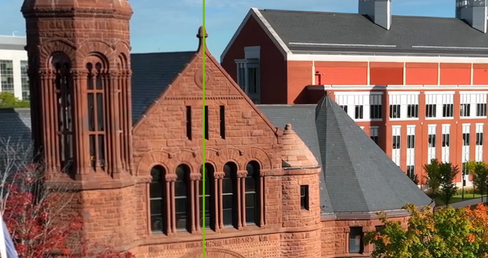 ▲RTX VSR技术视频超分辨率效果对比，左：处理前，右：处理后