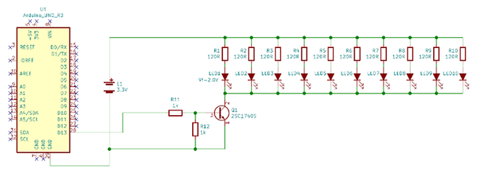 图8.1 开关电路图（使用Arduino和晶体管）