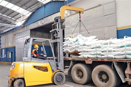 榨季进行时，广西糖业集团良圻制糖公司白砂糖装车忙。唐欣/摄