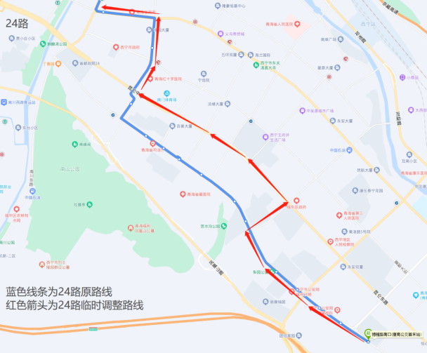 24路临时调整路线绕行图。