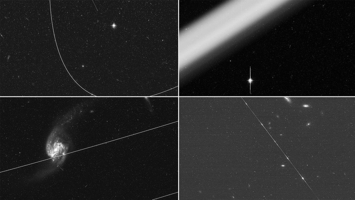 ↑卫星痕迹条纹对于天文观测来说相当于“光污染”或“马赛克”