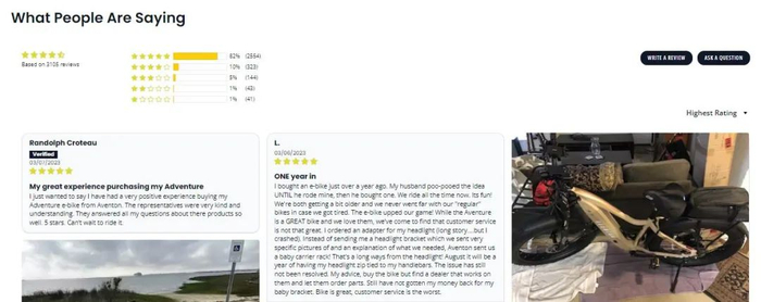 Aventon 的评论区 | 图片来源：Aventon