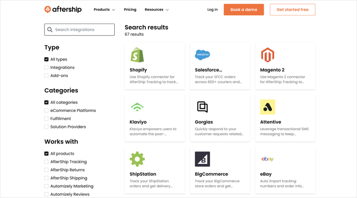 （图片来源：https://www.aftership.com/integrations/search）