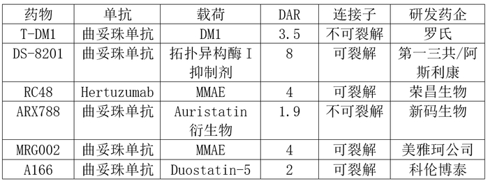 HER2 ADC药物设计特点（来源：公开资料）