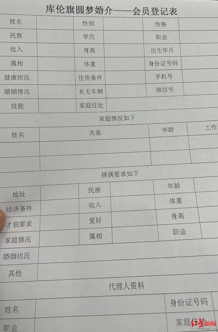 ↑来相亲的人，无论是线上还是线下都要详细填写登记表