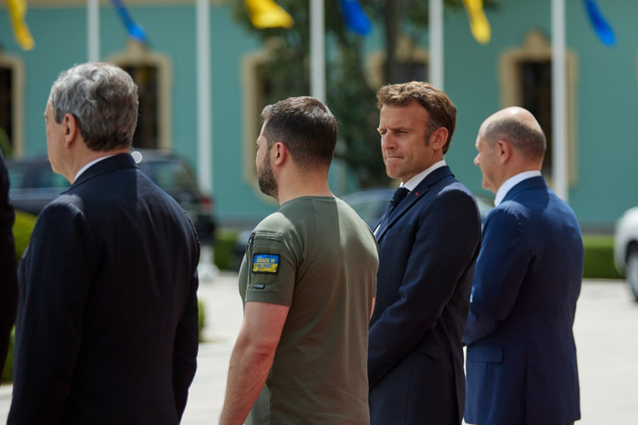 ▲2022年6月16日，德国总理朔尔茨与法国总统马克龙抵达基辅，与乌克兰总统泽连斯基会面。