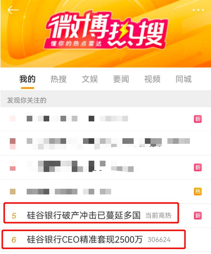 ▲微博截图： 硅谷银行事件近日多次“霸屏”