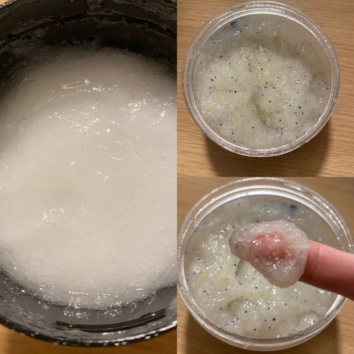 左为珂岸海盐洗发膏，海盐颗粒非常细腻；