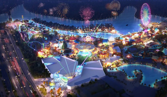 欢乐海岸PLUS二期欢乐文化广场夜景效果图。