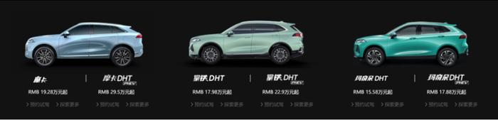 图说：长城汽车集团魏牌旗下车型售价（带PHEV的上绿牌） 