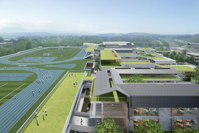 　　→ 平面布局：尊重人文生态，低碳立体书院，回廊里巷，步移景异，将自然渗透到校园每个角落 ©AG汇创