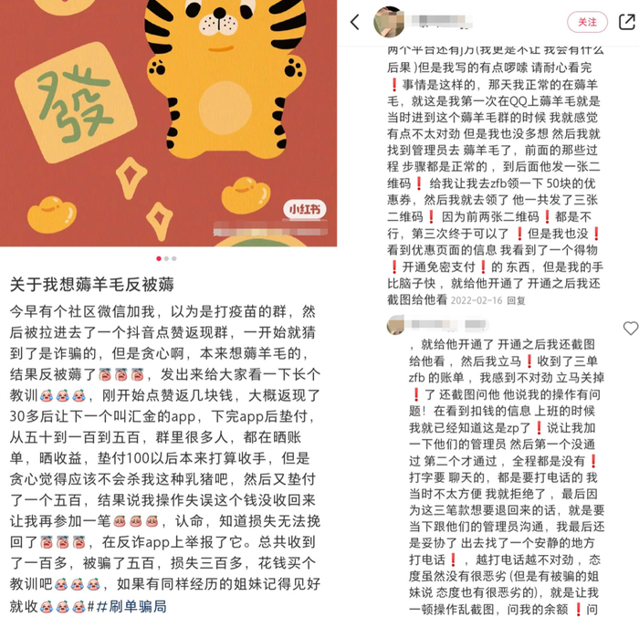 小红书中博主被“羊毛党”骗的帖子