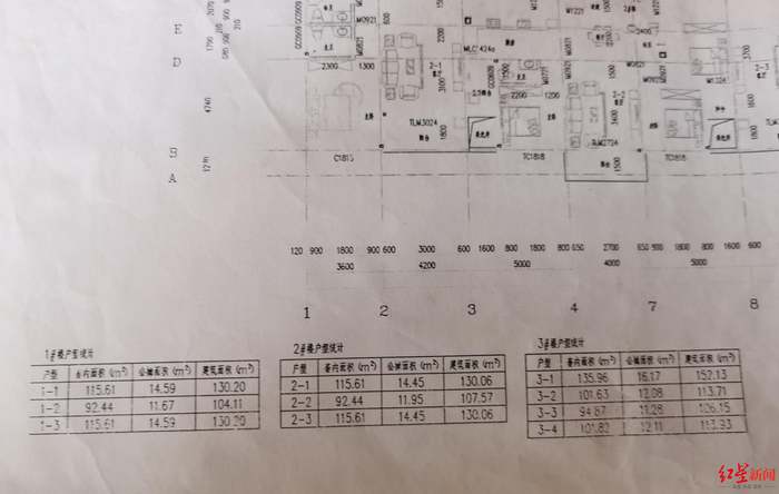 ↑丁某所说的图纸中，有1至3号楼的套内面积和建筑面积等