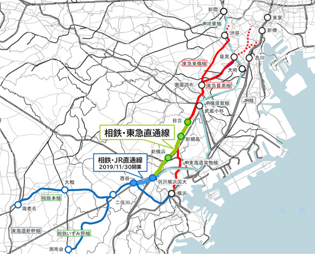 △西谷站和日吉站之间的线路图。图片来源 | jrtt.go.jp