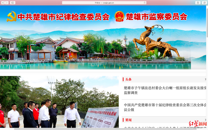 ↑楚雄市纪委市监委对村民小组长谢发友的通报页面截图