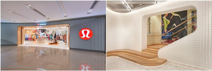 　　lululemon静安嘉里中心店，采用别出心裁的墙面设计