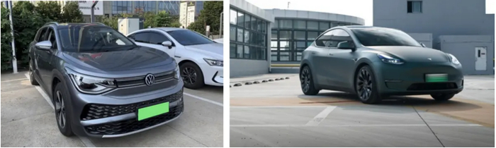 　　左：上汽大众ID.6X;右：特斯拉Modely