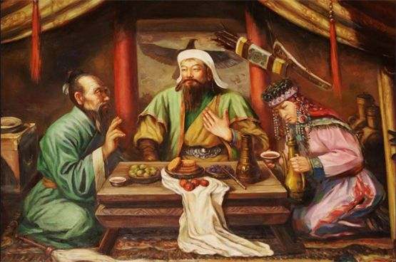 　　成吉思汗与丘处机会面