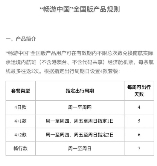 南航小程序上的“畅游中国”产品介绍