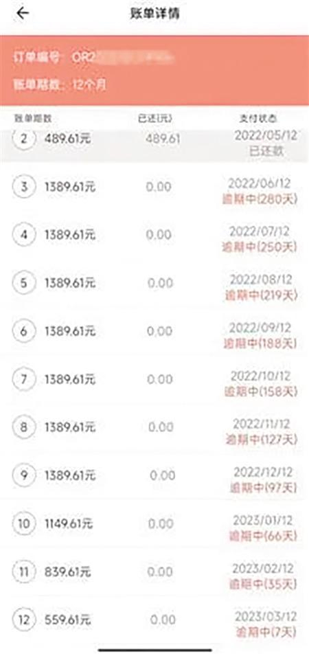     还款逾期记录，最长的有280多天