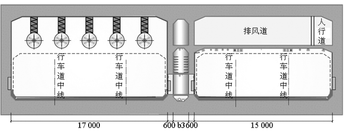 图4 武昌明挖暗埋风机安装段横断面（单位：mm）