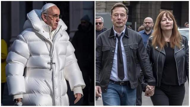 有关教皇（左）与马斯克的假图