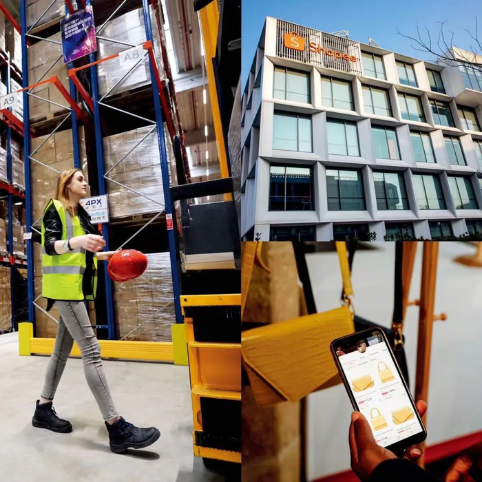 右上图：许多国货通过Shopee出海东南亚。图/IC&nbsp;右下图：人们在手机上浏览全球速卖通的产品。图/视觉中国