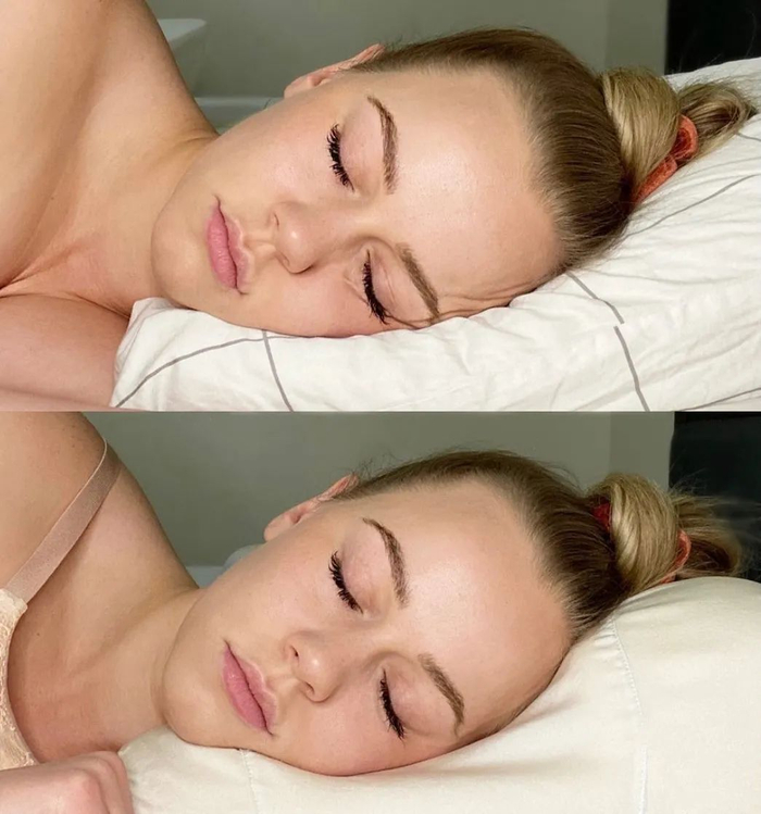 普通枕套（上）和真丝枕套（下）比较直观的对比