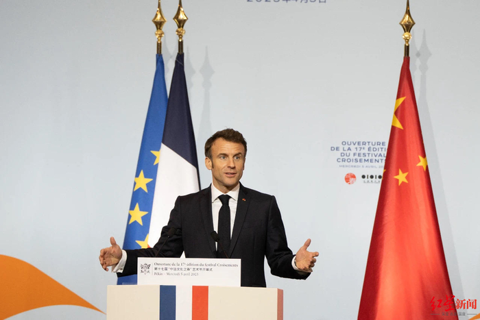 ↑马克龙总统在第17届“中法文化之春”艺术节开幕式上致辞 图据红砖美术馆
