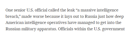 报道指出，文件疑似泄露暴露了美国介入俄乌冲突程度之深超出预想