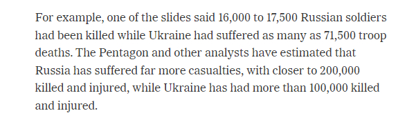 《纽约时报》报道称，疑似泄漏的文件里描述了俄乌冲突的具体情况