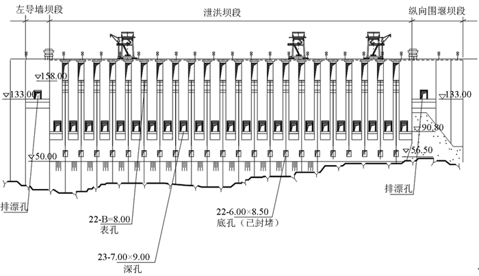 图2 泄洪坝段上游立视图（单位：m）