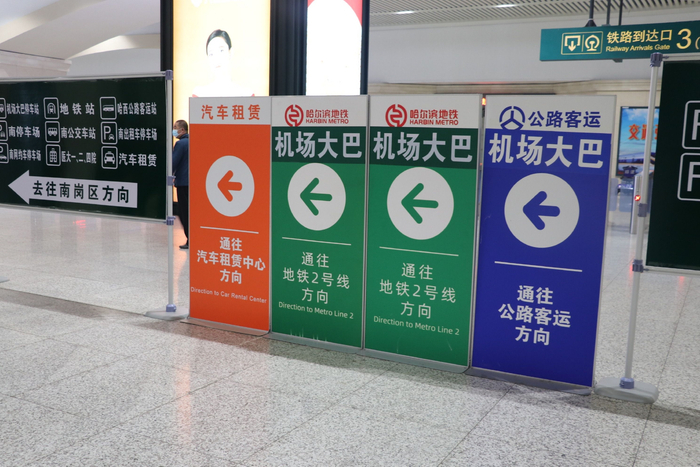 哈尔滨站醒目清晰的指示牌