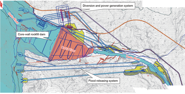 图2. 双江口水电站枢纽平面布置图。