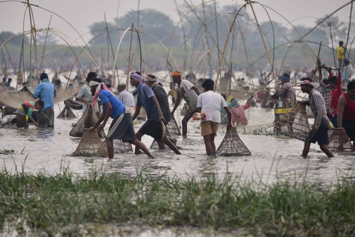 ▲1月13日，在印度阿萨姆邦一处村庄，当地村民参加捕鱼活动，庆祝丰收节。图/新华社