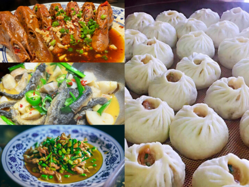 ▲传家的衢州鸭头、泥鳅芋艿、田鸡、土猪肉包子 （受访人供图）