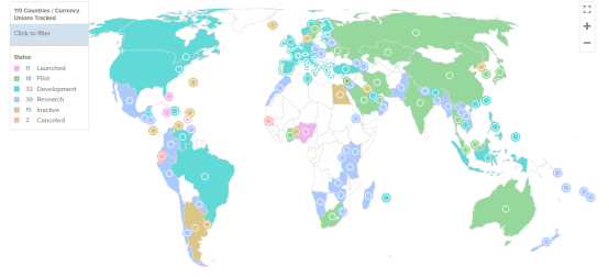 图片：全球发展CBDC国家的地图，图片来自“中央银行数字货币（CBDC）追踪器”