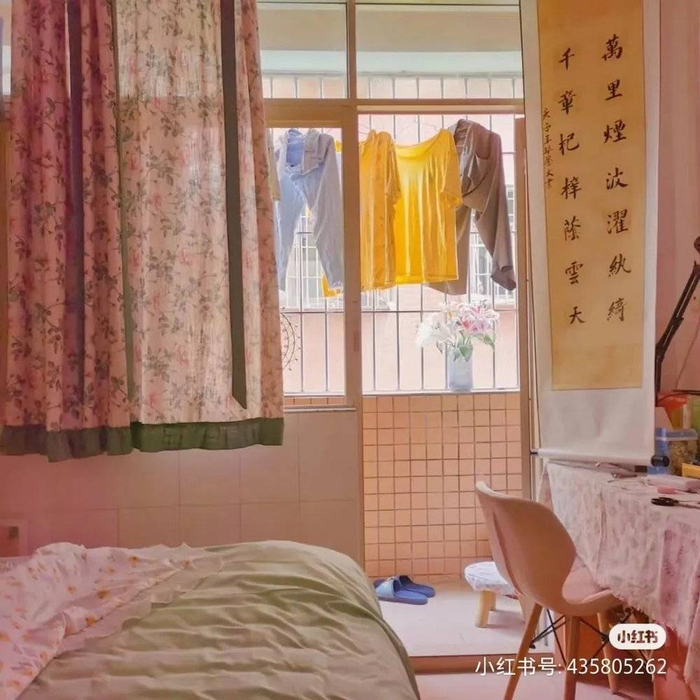 在第一次租房时，凉白开改造后的阳台与房间。图/小红书@凉白开
