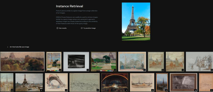 DINOv2 用于图像检索，查找与给定图像相关的图