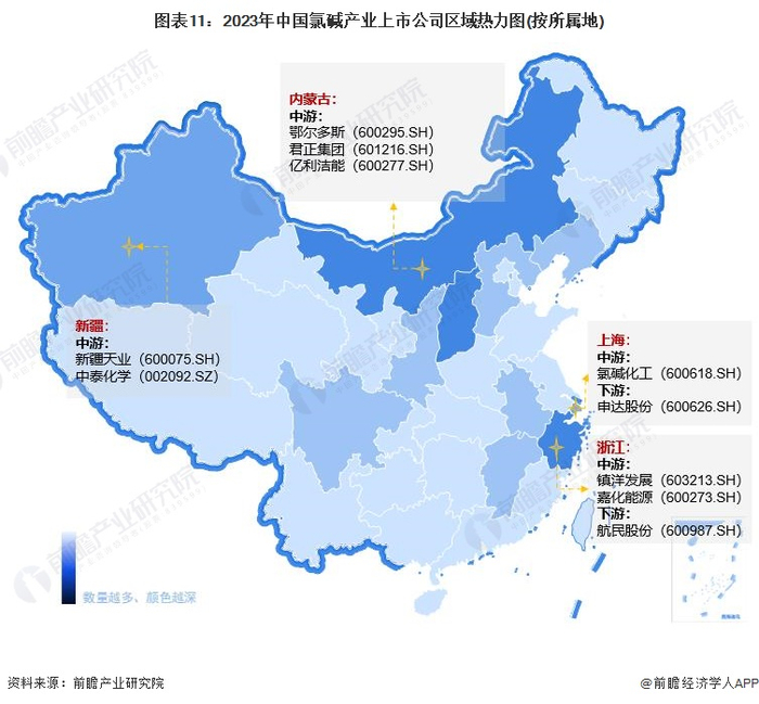 注：颜色越深代表数量越多。