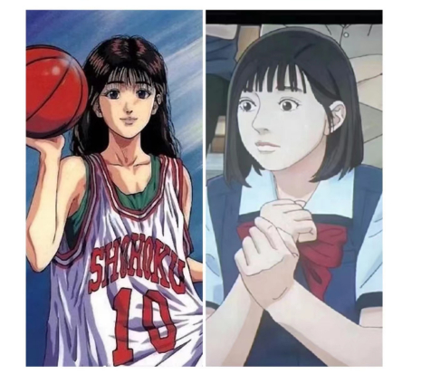 赤木晴子在TV动画和电影中形象的区别，动画版（左），电影版（右）。图/视频截图